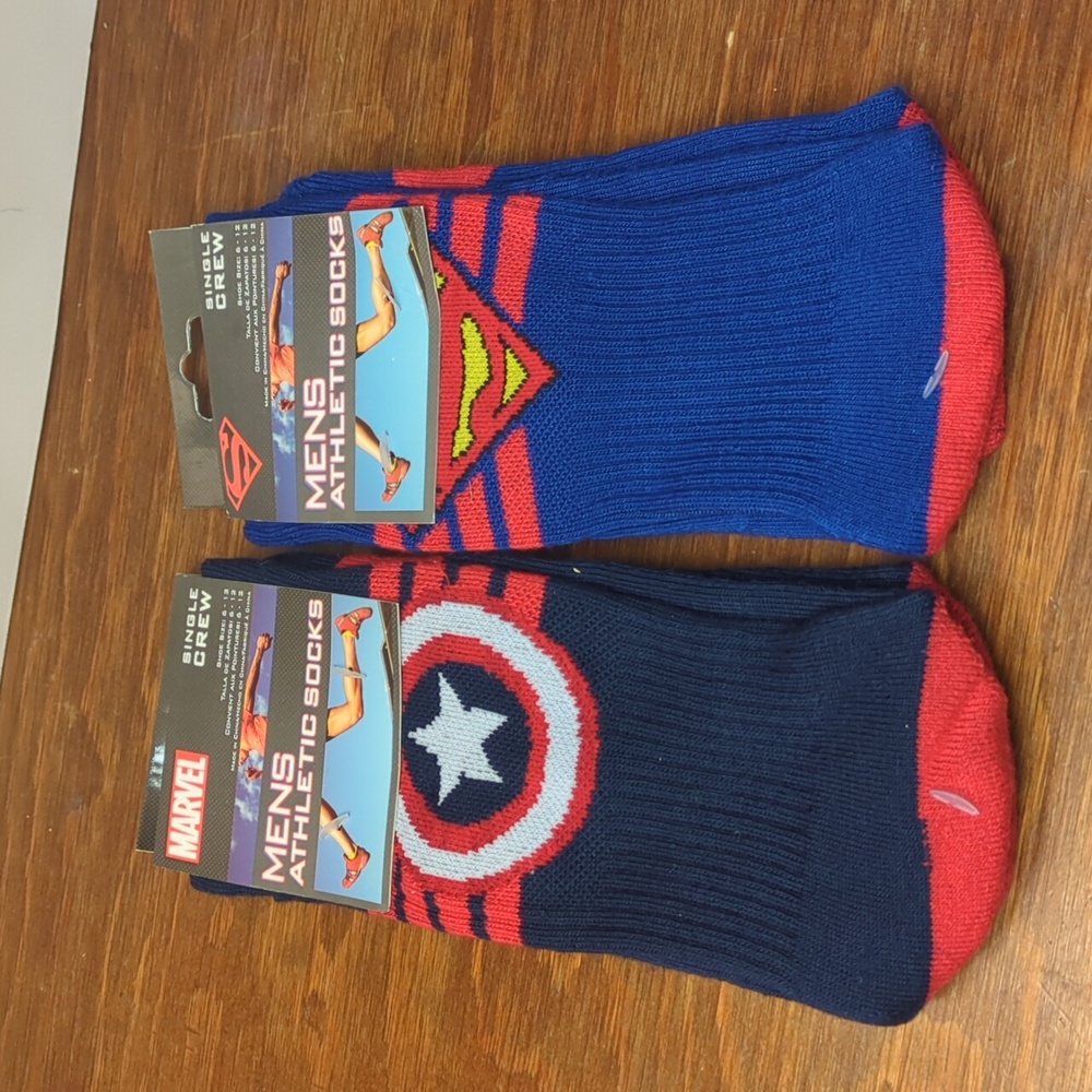 DC Comics Crew Athletic Socks Black Captain America, Blue Superman New